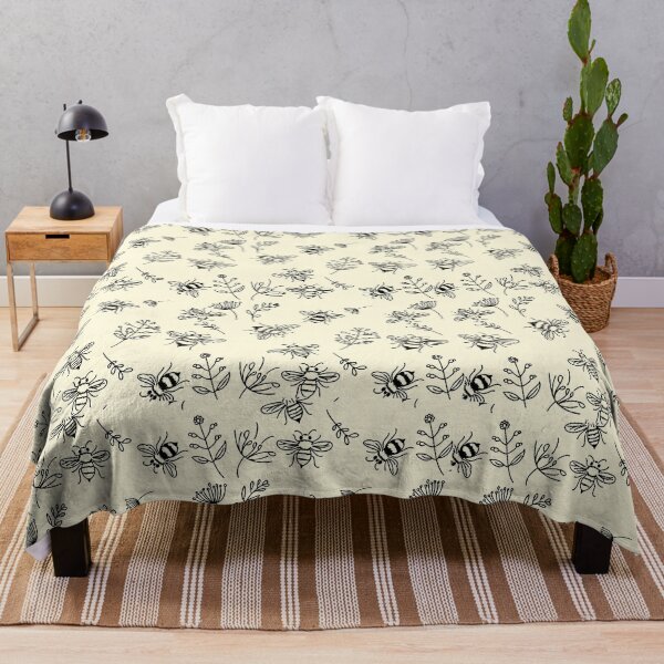 Item preview, Minimalist Bee Pattern, Neutral Floral Design, Boho Cottagecore Aesthetic, Farmhouse Nature Print, Black Line Art Bees designed and sold by Pharmkitty.