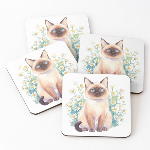 Item preview, Siamese Cat Sitting Quietly in Floral Blooms designed and sold by Prints by Mat.