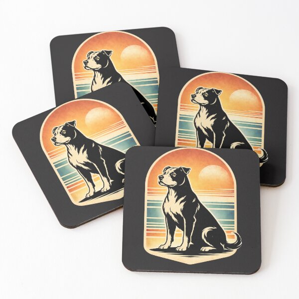 Item preview, Pitbull Retro Sunset Linocut T-Shirt | Vintage Dog Ocean Design designed and sold by ZEBBEDE - Minimal Streetwear .