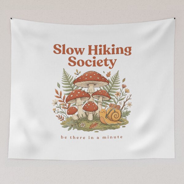 Item preview, Slow Hiking Society Be There in a Minute, funny hiking lover gift, slow pace nature lover, snail hiking humor, snail forest vibe, chill outdoors gift designed and sold by ANTHAR.