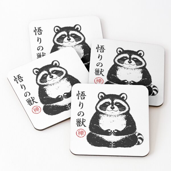 Item preview, Raccoon Yoga Trash Panda Mindfulness Spiritual Animal Woodblock Ink designed and sold by gunaone-design.