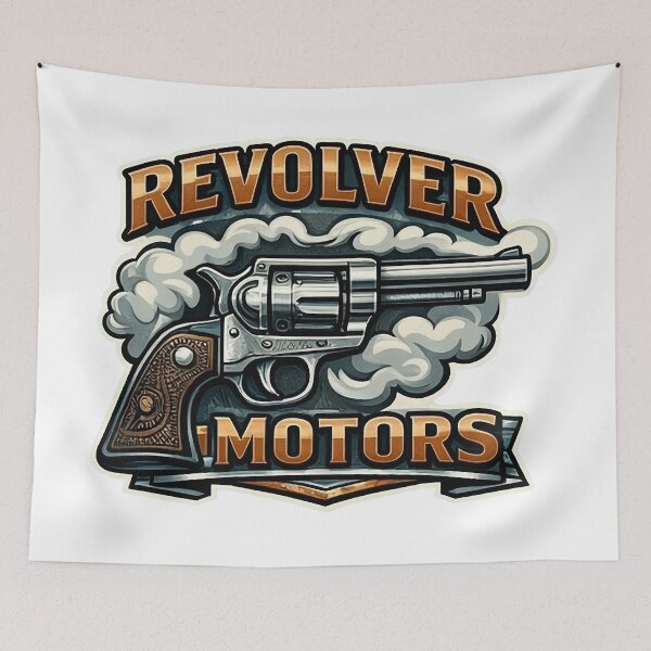 Item preview, Revolver Motors Vintage Badass Western Garage Logo designed and sold by SasquatchTrail.