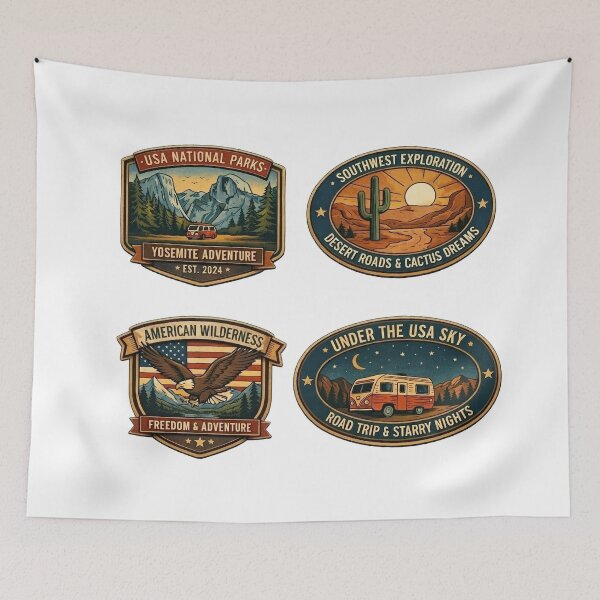 Item preview, USA National Parks Vintage Badge Adventure Sticker Set designed and sold by SasquatchTrail.