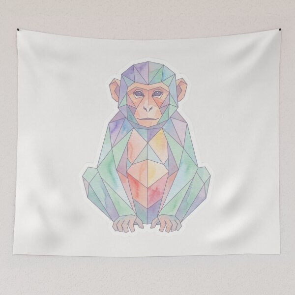 Item preview, Geometric Monkey Face Sticker – Artistic Watercolor Portrait for Animal Fans designed and sold by bsbd-action.