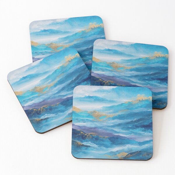Item preview, Chinese Mountain Landscape Blue Gold Misty Art designed and sold by Wayfound.