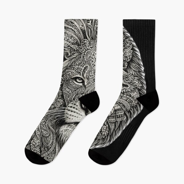 Item preview, Spirit Guardian Lion - Intricate Black and White Tattoo Art designed and sold by EARTH PEOPLE.