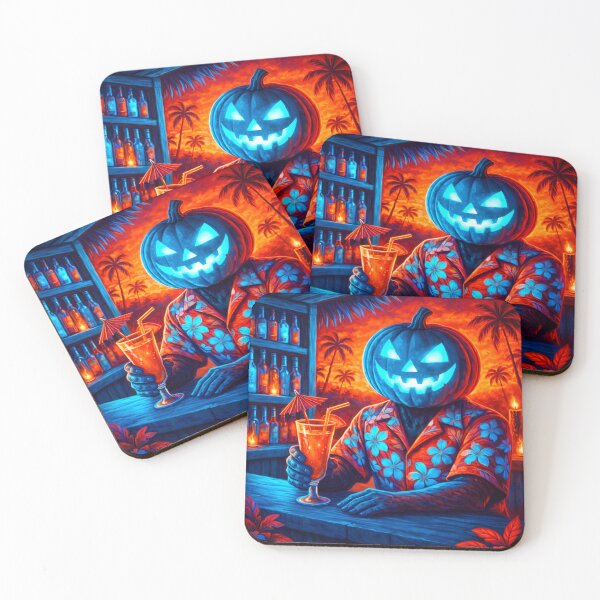 Item preview, Neon Blue Headless Horseman – Tropical Halloween Tiki Bar Art designed and sold by TheHorsemanRidesAgain.