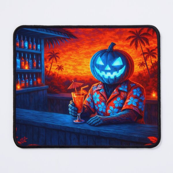 Item preview, Neon Blue Headless Horseman – Tropical Halloween Tiki Bar Art designed and sold by TheHorsemanRidesAgain.