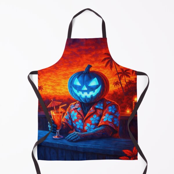 Item preview, Neon Blue Headless Horseman – Tropical Halloween Tiki Bar Art designed and sold by TheHorsemanRidesAgain.