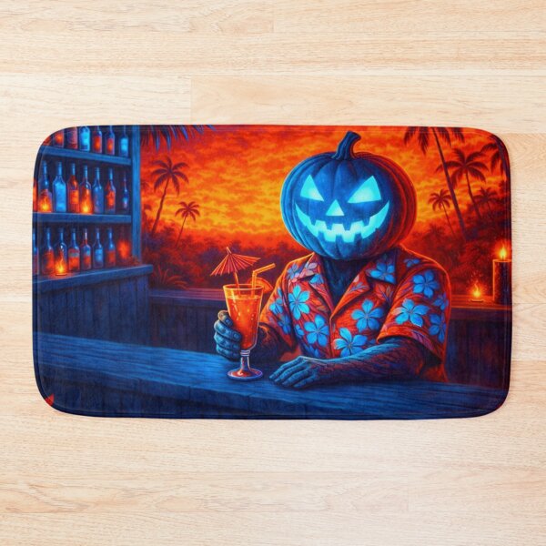 Item preview, Neon Blue Headless Horseman – Tropical Halloween Tiki Bar Art designed and sold by TheHorsemanRidesAgain.