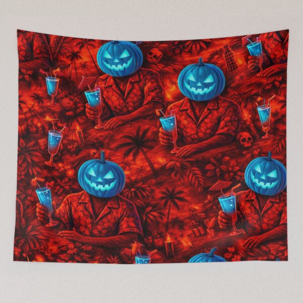 Item preview, Neon Blue Headless Horseman – Tropical Halloween Tiki Bar Art designed and sold by TheHorsemanRidesAgain.