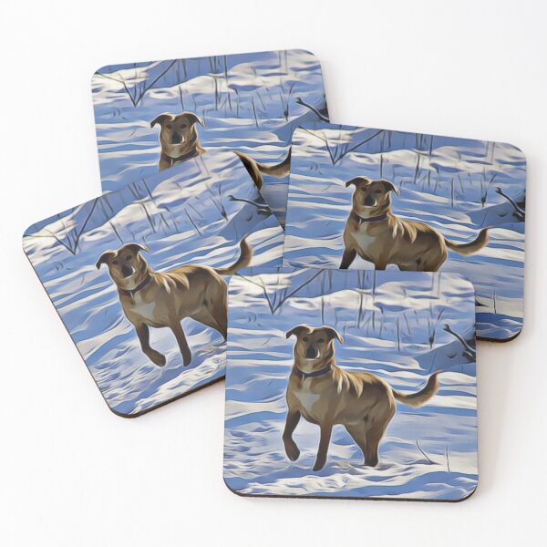 Item preview, Happy dog exploring a beautiful snowy winter wonderland designed and sold by ZoroDesign.