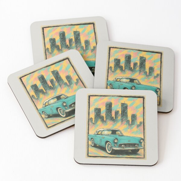 Item preview, 1955 Ford Thunderbird | Retro Car Art with Bold City Skyline – Vintage Street Style designed and sold by EverClassic.