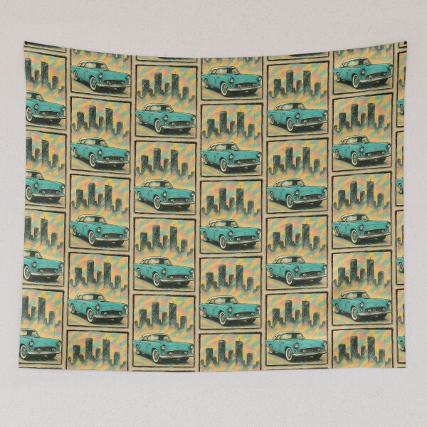 Item preview, 1955 Ford Thunderbird | Retro Car Art with Bold City Skyline – Vintage Street Style designed and sold by EverClassic.
