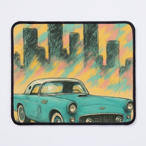 Item preview, 1955 Ford Thunderbird | Retro Car Art with Bold City Skyline – Vintage Street Style designed and sold by EverClassic.