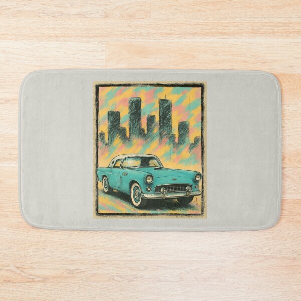 Item preview, 1955 Ford Thunderbird | Retro Car Art with Bold City Skyline – Vintage Street Style designed and sold by EverClassic.