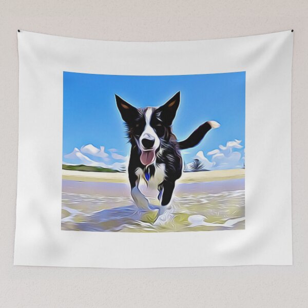 Item preview, Joyful Border Collie running through the ocean waves designed and sold by ZoroDesign.
