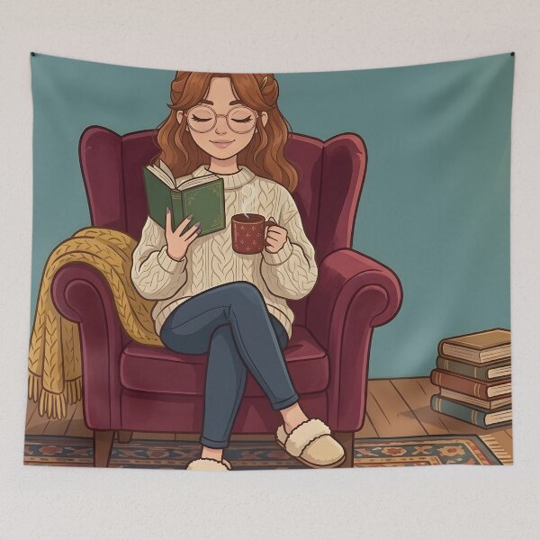 Item preview, Cozy Girl Book Lover!! - Cozy Book Lover Aesthetic Girl!! - Girl reading in her cozy reading nook - A cozy haven for book lovers designed and sold by SoffyLee586.