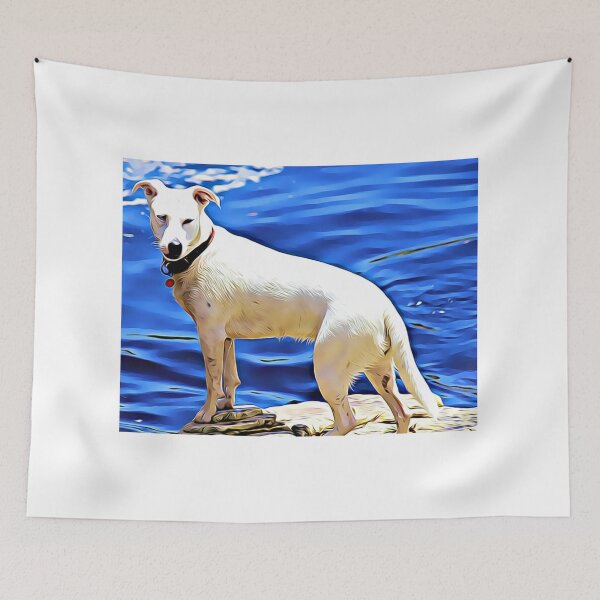 Aperçu de l'œuvre Chien blanc debout au bord de l'eau. créée et vendue par ZoroDesign.