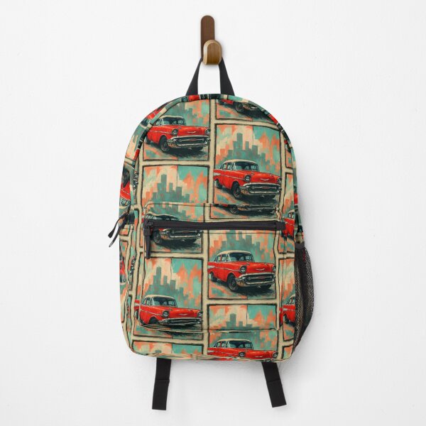 Item preview, 1957 Chevrolet Bel Air | Bold Red Retro Car Art with City Skyline designed and sold by EverClassic.