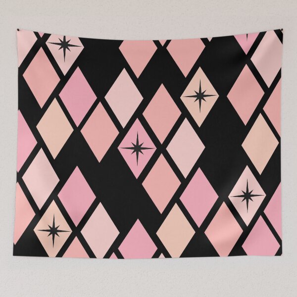 Item preview, Black Pink Retro Diamond Harlequin Star Pattern designed and sold by Vileprint.