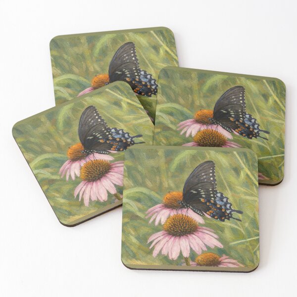 Item preview, Black Swallowtail Butterfly on Purple Coneflower Oil Painting designed and sold by Blossom-Breeze.