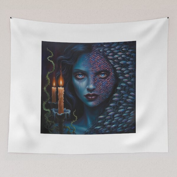 Item preview, Dark Ocean Mermaid Mystic Portrait with Candlelight designed and sold by Mirgonhood.