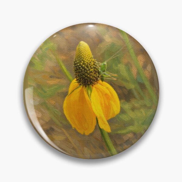 Item preview, Green Katydid on Yellow Coneflower Oil Painting designed and sold by Blossom-Breeze.