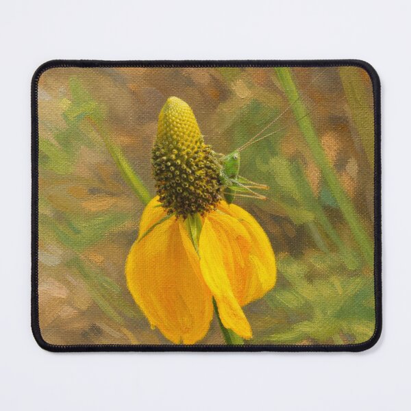 Item preview, Green Katydid on Yellow Coneflower Oil Painting designed and sold by Blossom-Breeze.