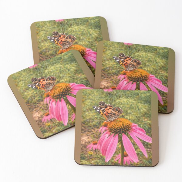 Item preview, Painted Lady Butterfly on Pink Coneflower – Painterly Nature Art designed and sold by Blossom-Breeze.