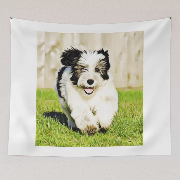 Item preview, A joyful Havanese puppy sprinting through a meadow. designed and sold by ZoroDesign.