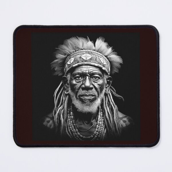 Item preview, Monochrome Elder Portrait with Feathered Headdress | Dramatic Tribal-Inspired Character Art designed and sold by inkoutninja.