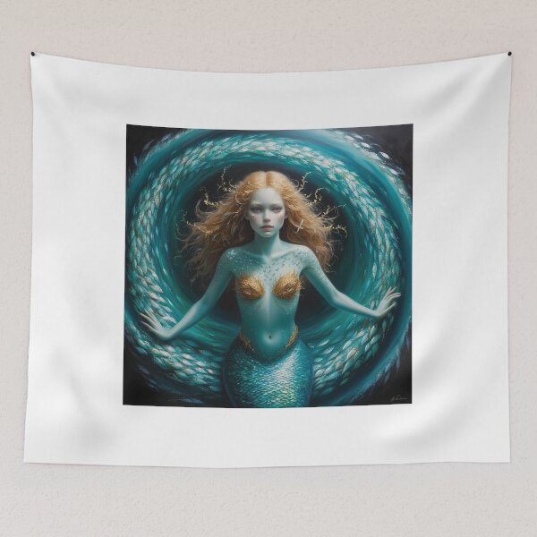 Item preview, Elegant Mermaid Portrait – Ocean Fantasy Fine Art Illustration designed and sold by Mirgonhood.