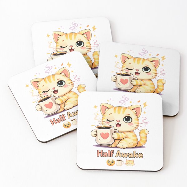 Item preview, Half Awake ?‍?☕ | Cute Sleepy Cat Mood designed and sold by Kawaii Cosmos Cats.