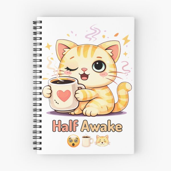 Item preview, Half Awake ?‍?☕ | Cute Sleepy Cat Mood designed and sold by Kawaii Cosmos Cats.