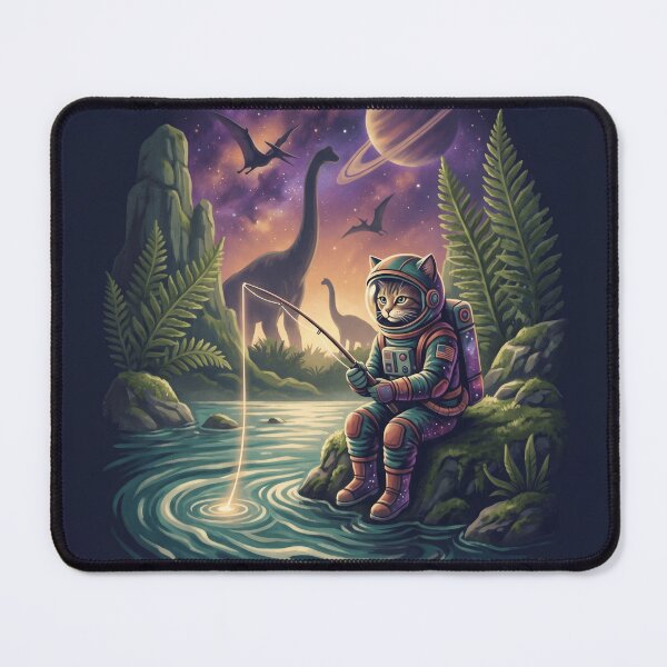Item preview, Cosmic Cat Astronaut Fishing - Prehistoric Space Art designed and sold by MaynyStudio.