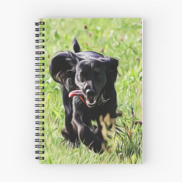 Item preview, An energetic black dog running through a clover field. designed and sold by ZoroDesign.