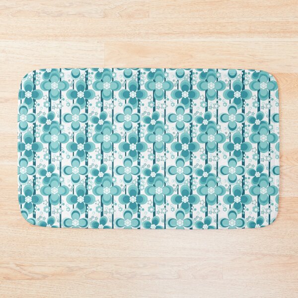 Item preview, turquoise and white bright floral pattern designed and sold by fuzzyfox.