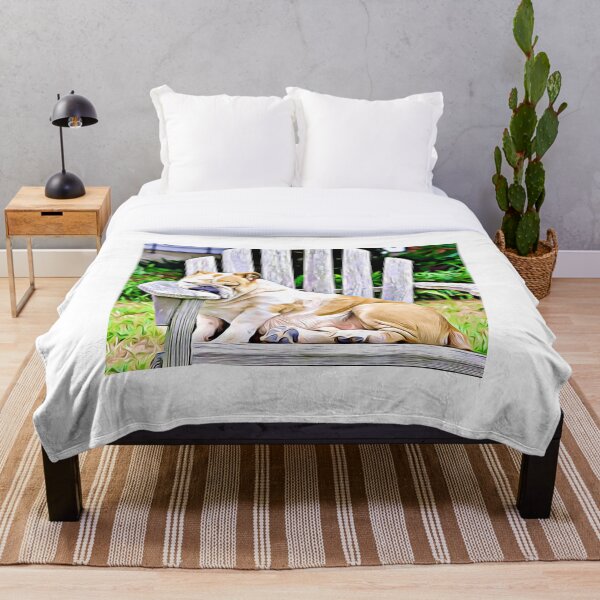 Item preview, An English Bulldog taking a relaxing nap on a wooden chair. designed and sold by ZoroDesign.
