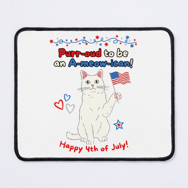 Item preview, 4th of July Purr-oud To Be An A-meow-ican White Cat designed and sold by MYCatStuff.
