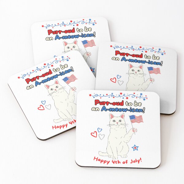 Item preview, 4th of July Purr-oud To Be An A-meow-ican White Cat designed and sold by MYCatStuff.