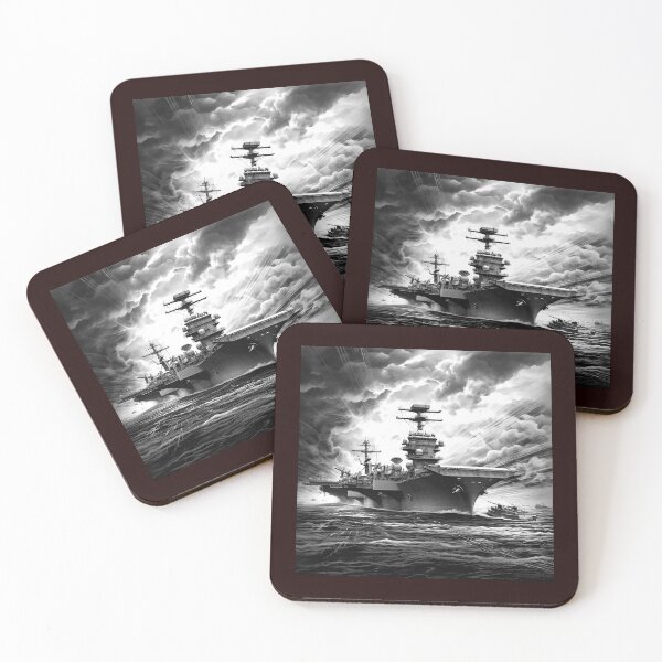 Item preview, Monochrome Aircraft Carrier at Sea | Dramatic Naval Warship Illustration designed and sold by inkoutninja.