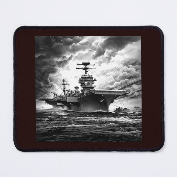 Item preview, Monochrome Aircraft Carrier at Sea | Dramatic Naval Warship Illustration designed and sold by inkoutninja.