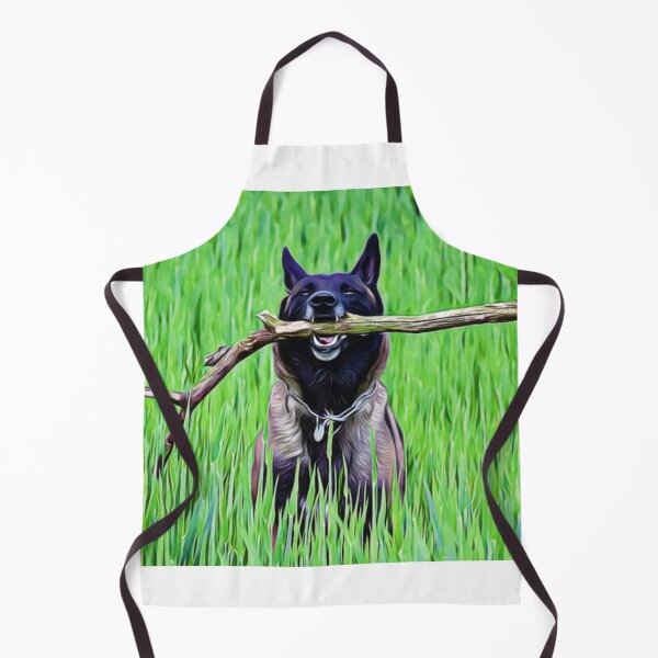 Item preview, A happy Belgian Malinois carrying a branch in a lush field. designed and sold by ZoroDesign.