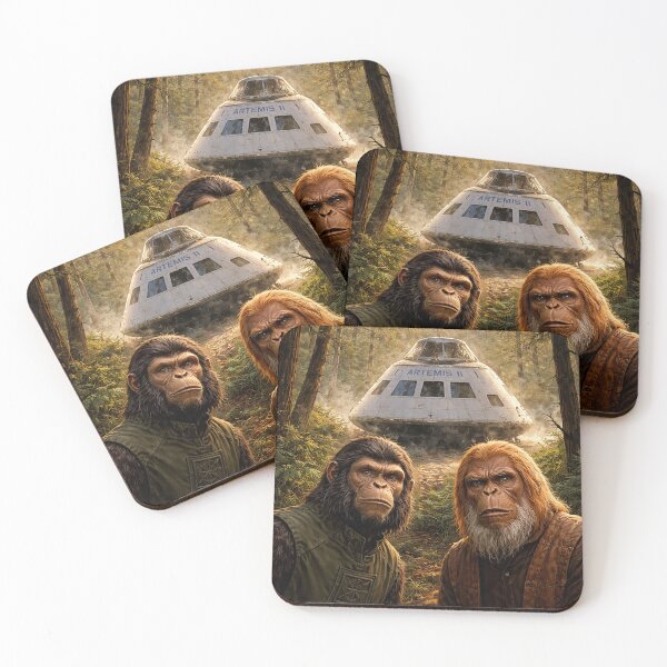 Item preview, Planet of the Apes Artemis II – Sci-Fi Forest Encounter Retro Space Parody Art designed and sold by DiamondSkyShirt.