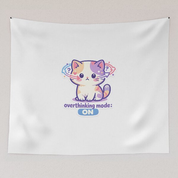 Item preview, Overthinking Mode ON – Cute Kawaii Calico Cat Anxiety Sticker designed and sold by Naviora.