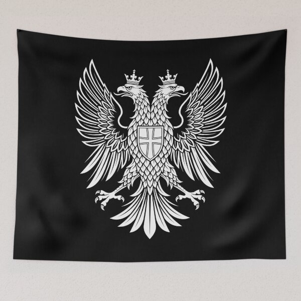 Item preview, Double Headed Eagle Twin Crown Cross Shield Heraldic Medieval Clean Line designed and sold by graphixpolash.