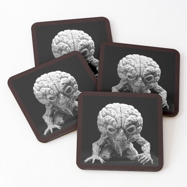 Item preview, Monochrome Brain Creature Horror Art | Surreal Sci-Fi Monster Illustration designed and sold by inkoutninja.