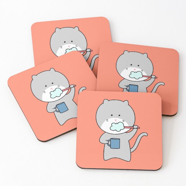 Item preview, Cute Grey Cat Brushing Teeth with Bubble and Mug designed and sold by ubborn.