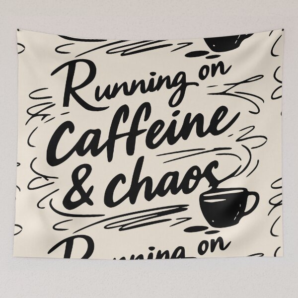 Item preview, Running on Caffeine and Chaos Funny Quote Sticker – Coffee Lover Humor Design, Chaos Life Aesthetic, Work Hustle Energy Gift designed and sold by VectorJoy.